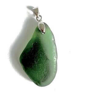 🌟 SALE $15 🌟 Handcrafted Beach Glass Gold Plated Bail Organic Shaped Pendant